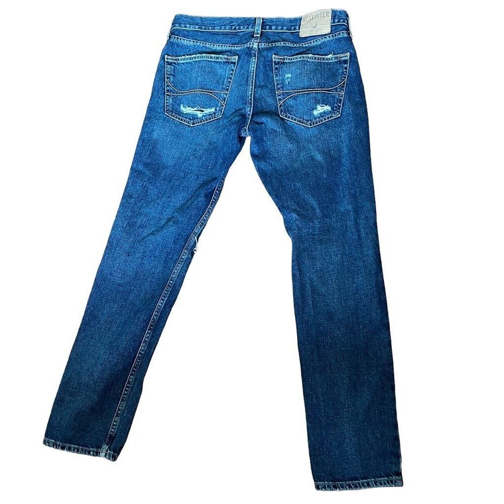 Hollister Men's Tattered Ripped Mid-rise Skinny Jeans Blue Size 32x30 EUC - Picture 2 of 3